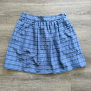 J.Crew Silk Taffeta Blend Navy Blue Striped Print Full Mini Skirt Size 0 XS